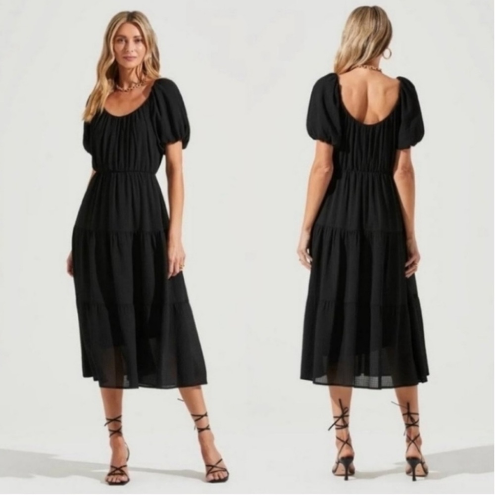 ASTR the Label Black Tiered Puffy Sleeve Dress